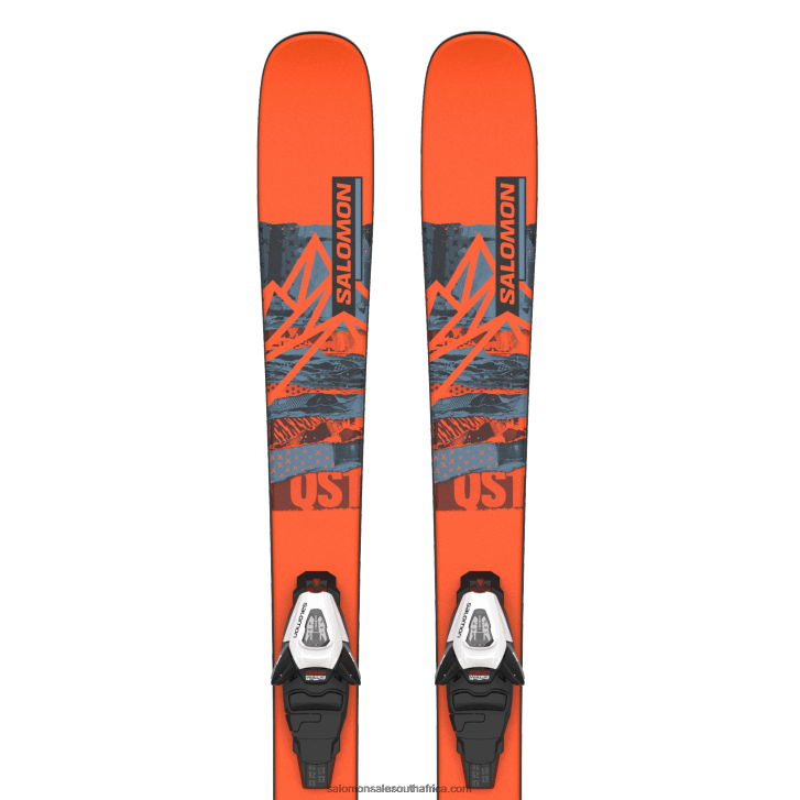 Salomon Junior - Kids Freestyle Ski Package - Qst Spark S (And C5) JV8B481368 Flame/Copen Blue/Black