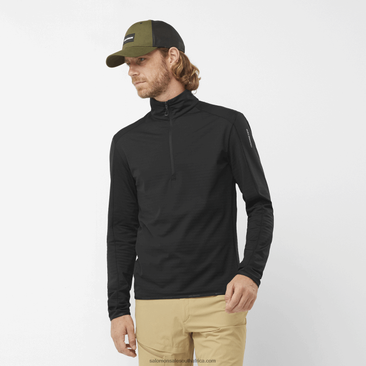 Salomon Mens Half Zip Midlayer - Essential Lightwarm JV8B48549 Deep Black