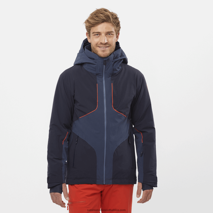 Salomon Mens Insulated Hooded Jacket - Brilliant JV8B48542 Night Sky/Mood Indigo/Fiery Red