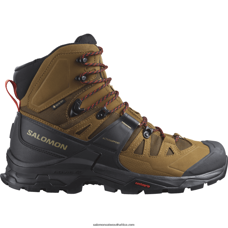 Salomon Mens Leather Hiking Boots - Quest 4 Gore-Tex JV8B484 Rubber/Black/Fiery Red