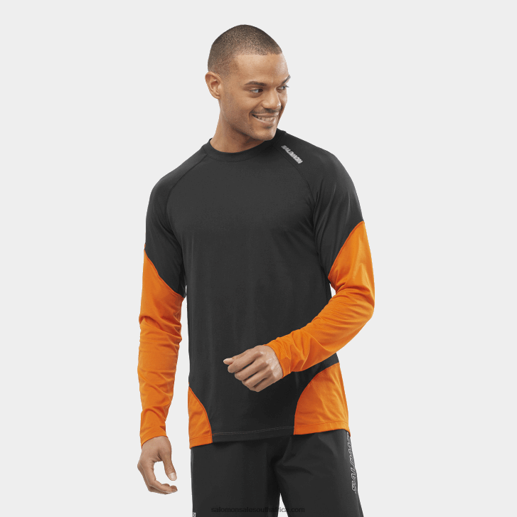 Salomon Mens Long Sleeve T-Shirt - Cross Run JV8B48540 Deep Black/Scarlet Ibis/Nocturne