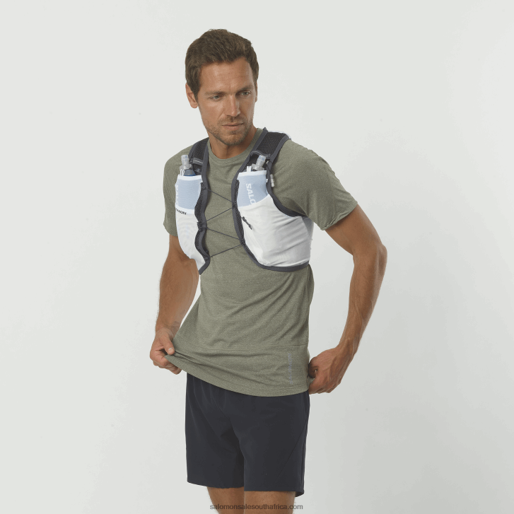 Salomon Mens Running Vest with flasks included - Active Skin 4 JV8B48333 White/Ebony