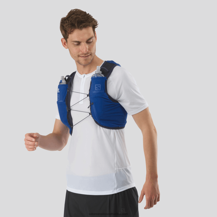 Salomon Mens Running Vest with flasks included - Active Skin 8 JV8B48324 Nautical Blue/Mood Indigo