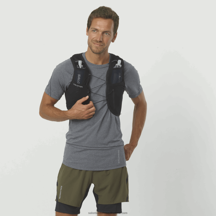 Salomon Mens Running Vest with flasks included - Active Skin 8 JV8B48325 Black