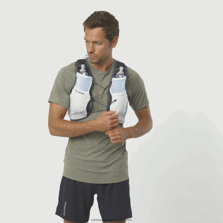Salomon Mens Running Vest with flasks included - Active Skin 8 JV8B48327 White/Ebony