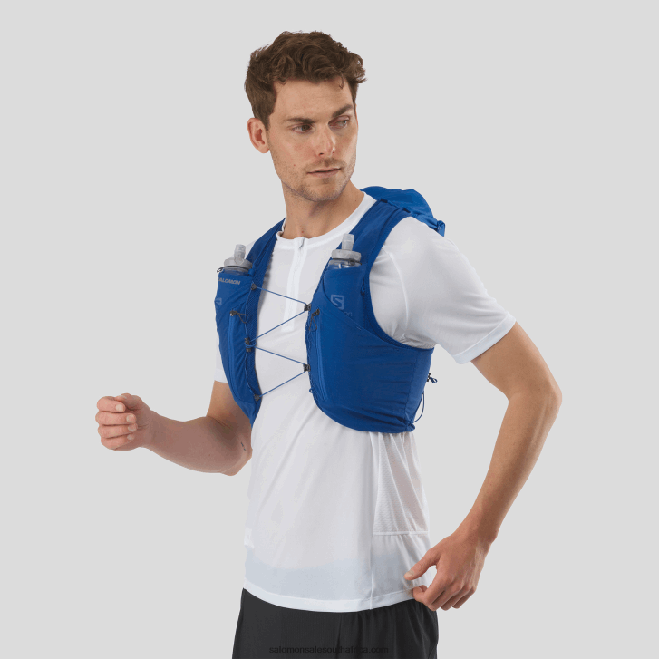 Salomon Mens Running Vest with flasks included - Adv Skin 12 JV8B48302 Nautical Blue/Ebony/White