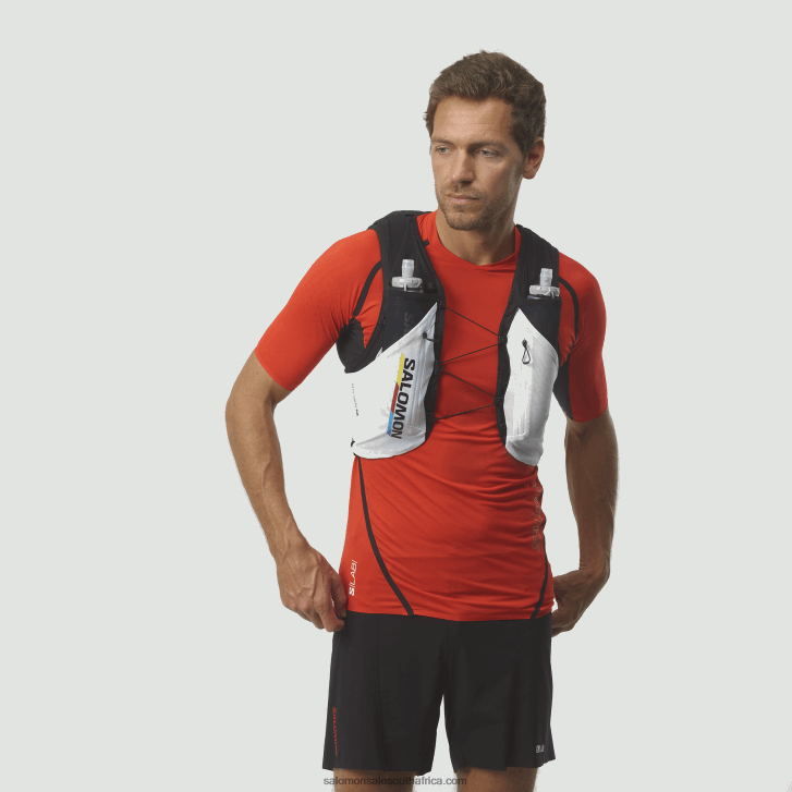 Salomon Mens Running Vest with flasks included - Adv Skin 12 Race Flag JV8B48315 Black/White