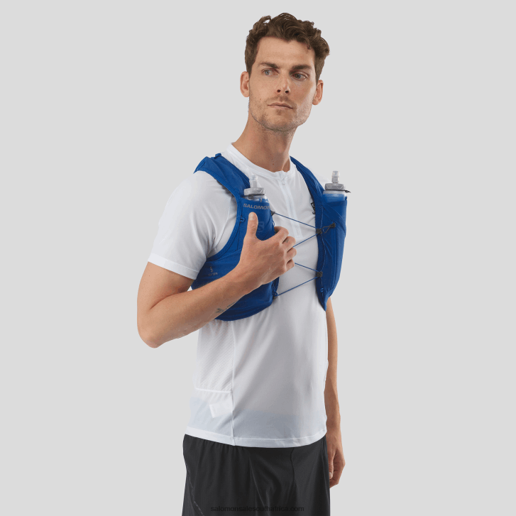 Salomon Mens Running Vest with flasks included - Adv Skin 5 JV8B48318 Nautical Blue/Ebony/White