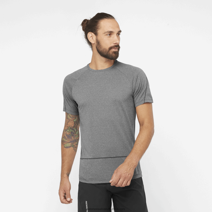 Salomon Mens Short Sleeve T-Shirt - Cross Run JV8B48232 Deep Black/Heather