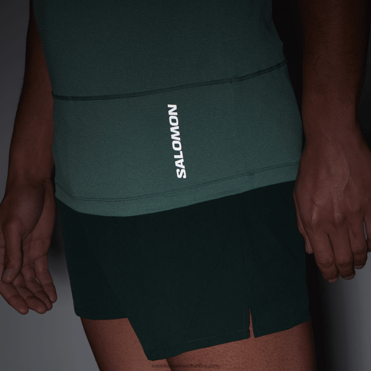 Salomon Men\s Short Sleeve T-Shirt - Cross Run JV8B48241 Pacific/Heather