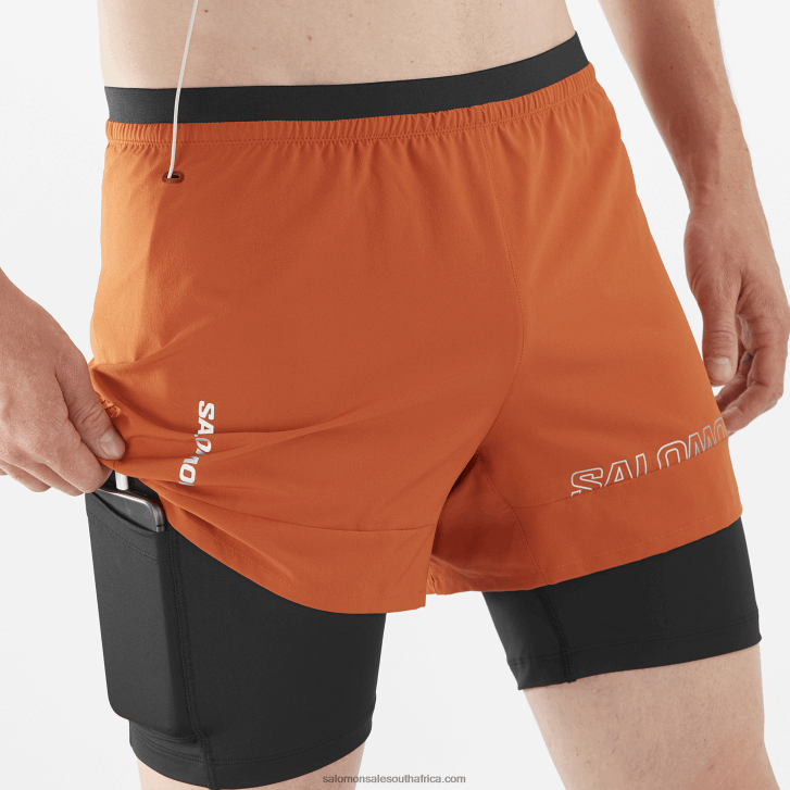 Salomon Men\s Shorts - Cross 2In1 JV8B48279 Burnt Ochre/Deep Black