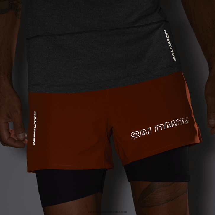 Salomon Men\s Shorts - Cross 2In1 JV8B48279 Burnt Ochre/Deep Black