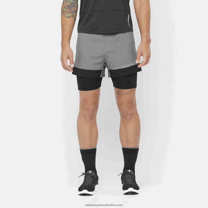 Salomon Mens Shorts - Cross 2In1 JV8B48280 Quiet Shade/Deep Black