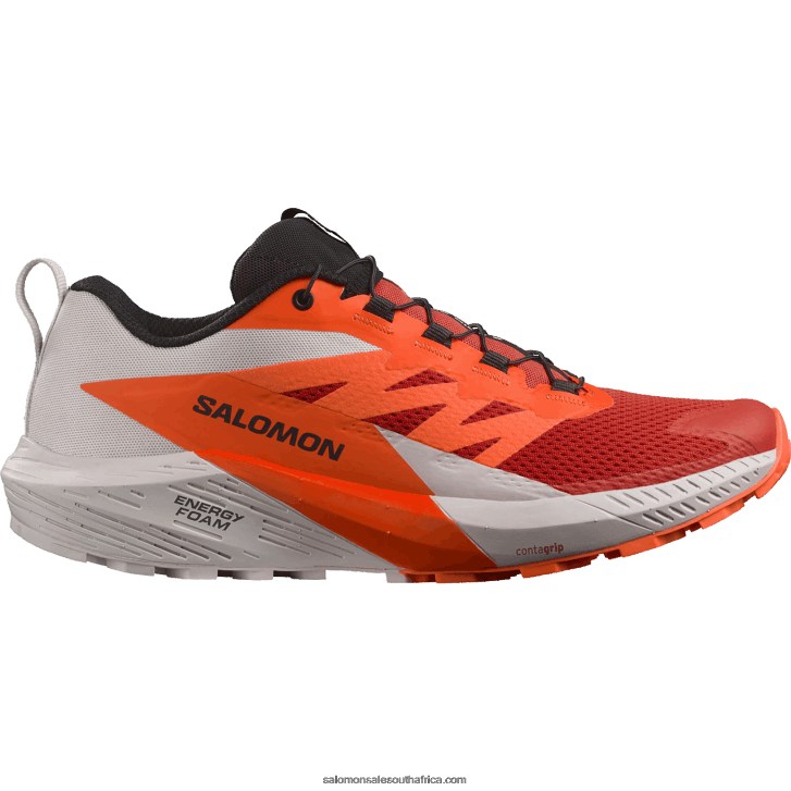 Salomon Mens Trail Running Shoes - Sense Ride 5 JV8B481434 Lunar Rock/Shocking Orange/Fiery Red