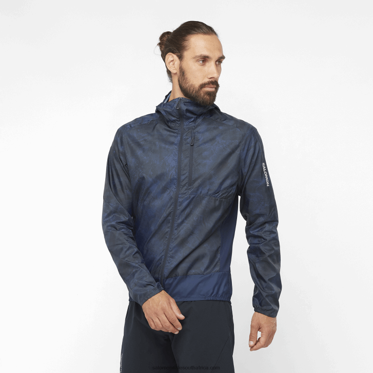 Salomon Mens Wind Jacket Hoodie - Bonatti Cross Wind JV8B481093 Navy Iris/Ao/Deep Black