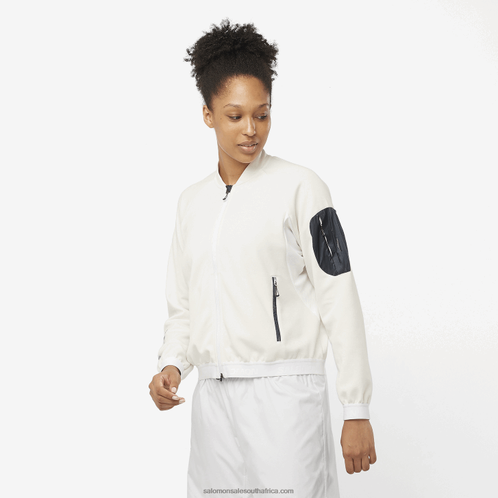 Salomon Womens Full Zip Midlayer Jacket - Equipe JV8B48859 White/Deep Black