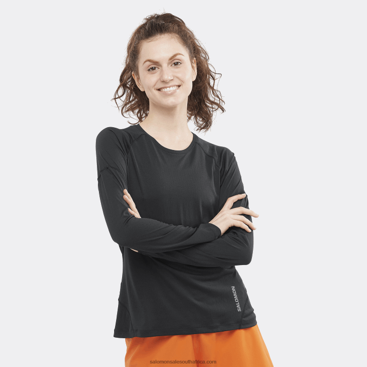 Salomon Womens Long Sleeve T-Shirt - Cross Run JV8B48918 Deep Black/Capsule