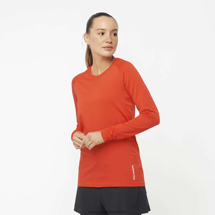 Salomon Womens Long Sleeve T-Shirt - Sense Aero Seamless JV8B48909 Fiery Red