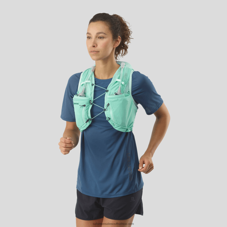 Salomon Womens Running Vest with flasks included - Adv Skin 12 JV8B48965 Beach Glass/Ebony/Pool Blue