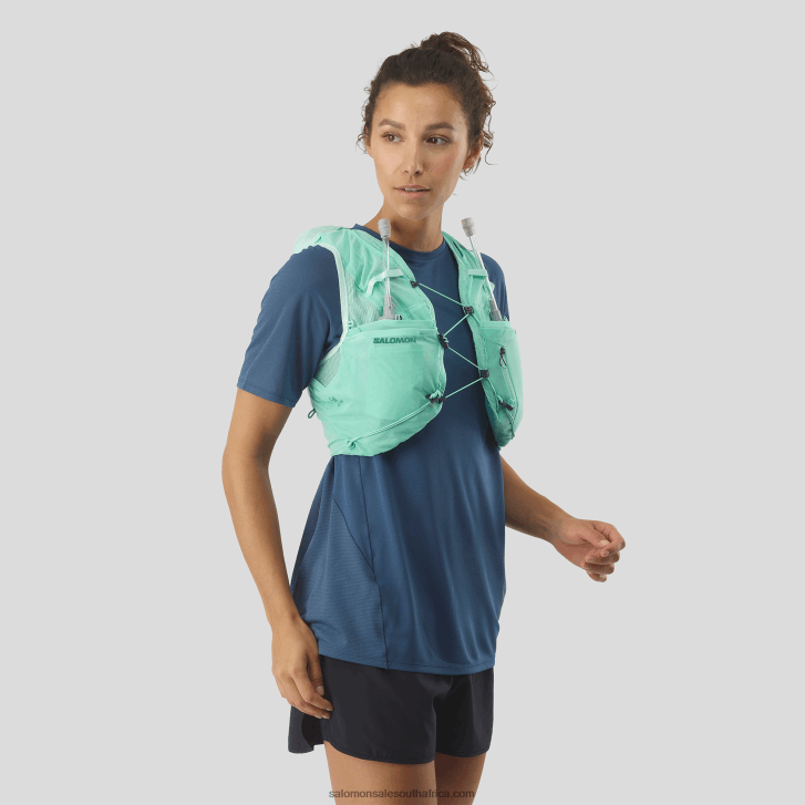 Salomon Womens Running Vest with flasks included - Adv Skin 5 JV8B48970 Beach Glass/Ebony/Pool Blue