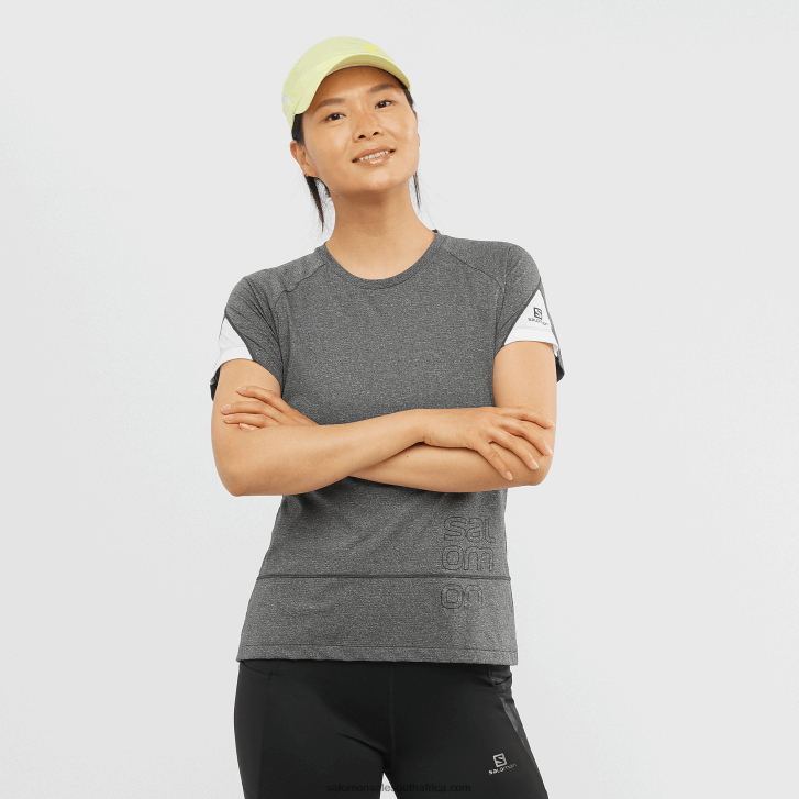 Salomon Womens Short Sleeve T-Shirt - Cross Run Graphic JV8B48892 Black/Heather/White