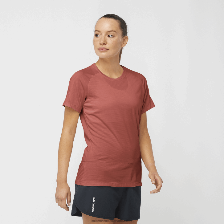 Salomon Womens Short Sleeve T-Shirt - Cross Run JV8B48881 Hot Sauce
