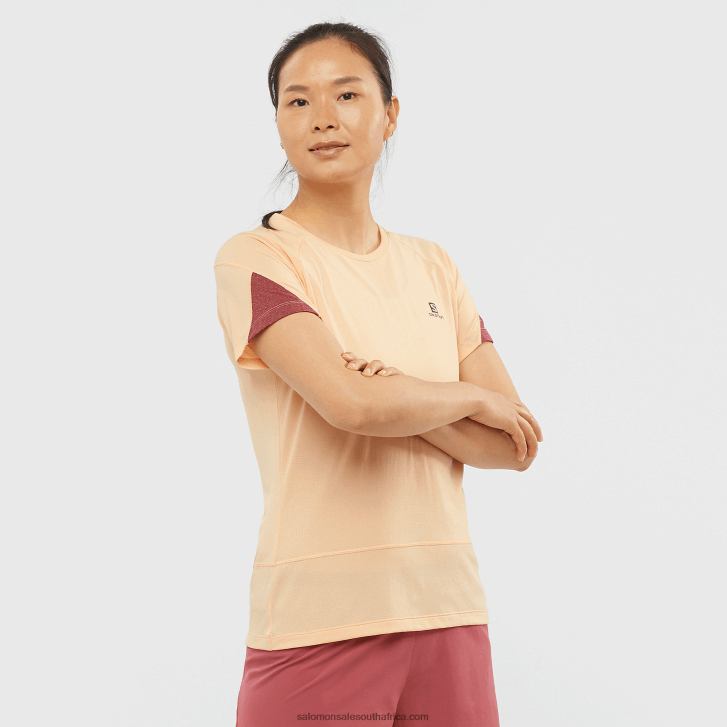 Salomon Womens Short Sleeve T-Shirt - Cross Run JV8B48891 Apricot Ice/Heather/Cabernet