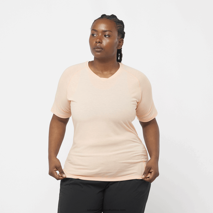 Salomon Womens Short Sleeve T-Shirt - Runlife JV8B48912 Cream Tan/Heather