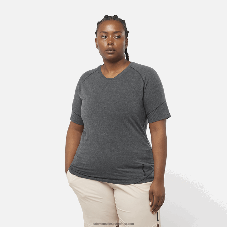 Salomon Womens Short Sleeve T-Shirt - Runlife JV8B48913 Deep Black/Heather