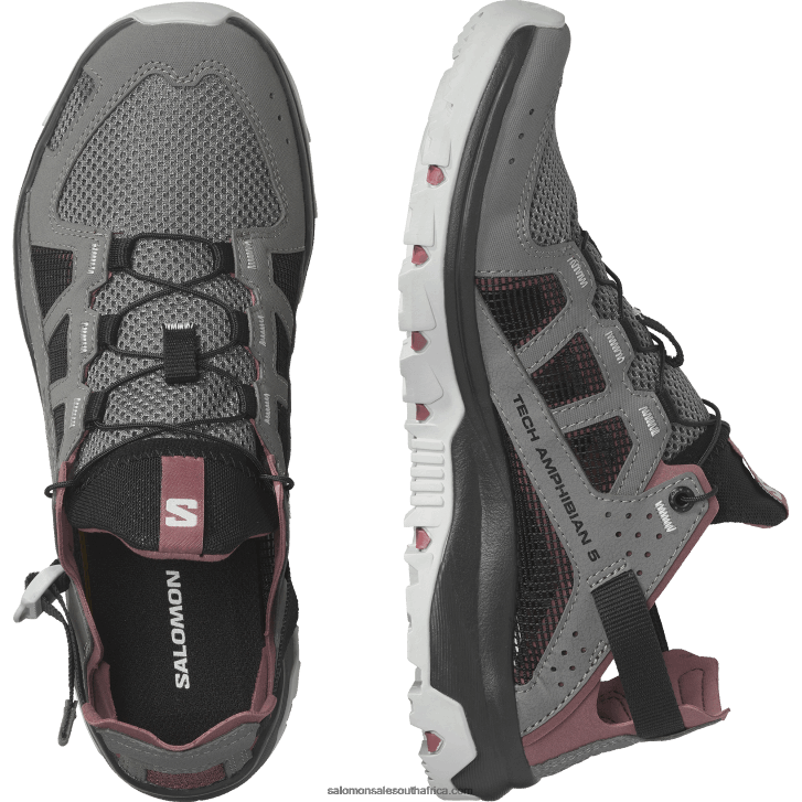 Salomon Women\s Water Shoes - Techamphibian 5 JV8B48788 Pewter/Black/Wild Ginger