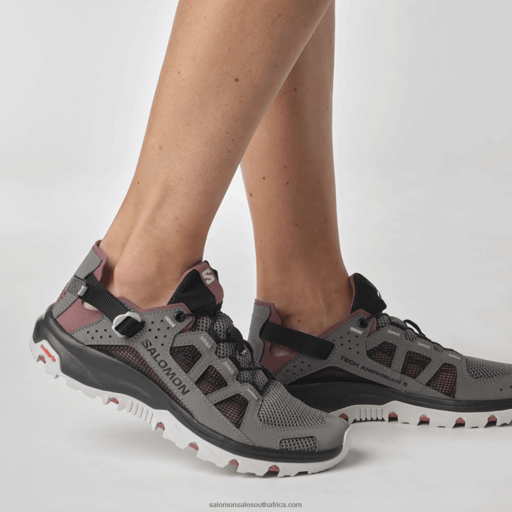 Salomon Women\s Water Shoes - Techamphibian 5 JV8B48788 Pewter/Black/Wild Ginger