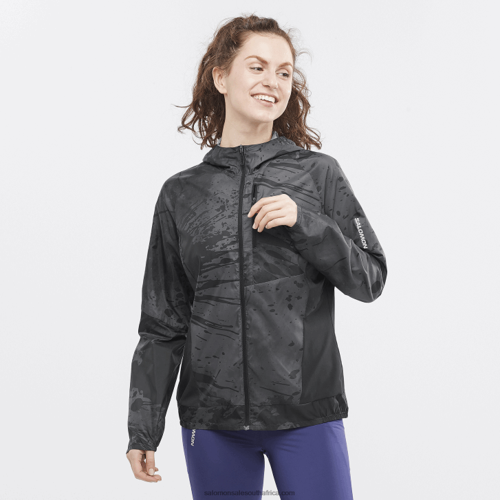 Salomon Womens Wind Jacket - Bonatti Cross Wind JV8B48855 Deep Black/Periscope/Ao
