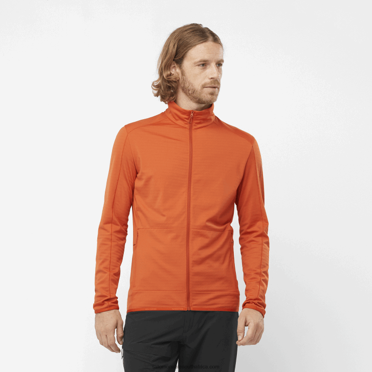 Salomon Men's Full Zip Midlayer Jacket - Essential Lightwarm JV8B48553 Burnt Ochre